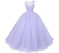 Xinaier Damen Elegante Spitze Tüll Abendkleid Abschlussballkleider Lange Ballkleid Quinceanera Kleider Lavendel Größe 34