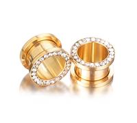 XINHE 1 Paar Edelstahl Ohr Plugs Mit Diamant Ohr Tunnel Expander Set Piercing Schmuck,Gold,10mm