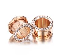 XINHE 1 Paar Edelstahl Ohr Plugs Mit Diamant Ohr Tunnel Expander Set Piercing Schmuck,Rose Gold,10mm