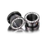 XINHE 1 Paar Edelstahl Ohr Plugs Mit Diamant Ohr Tunnel Expander Set Piercing Schmuck,Schwarz,10mm