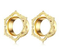XINHE 1 Paar Ohr Tunnel Chirurgenstahl Blumen Ohr Plug Expander Set Gold/Silber Piercing 6-16mm,Gold,9/16"(14mm)