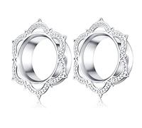 XINHE 1 Paar Ohr Tunnel Chirurgenstahl Blumen Ohr Plug Expander Set Gold/Silber Piercing 6-16mm,Silber,2g(6mm)