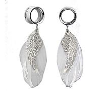 XINHE 1 Paar Ohr Tunnel Stecker Edelstahl Ohr Lehren Flesh Piercing Feder Flügel Anhänger Ohr ExpanderEar Reibahle Expansores Oreja,10mm (00g)