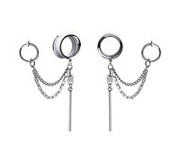 XINHE 1 Paar Ohr Tunnel und 1 Paar Ohr Clip Frühling Lehren Ohrringe Piercing Kette Baumeln Ohr Erweiterungen Ohr Reibahle Ohr dilations Punk,12mm (1/2")