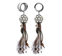 XINHE 2 Stück Baumeln Ohr Ohr Ohr Ohr Fleisch Tunnel Stecker Böhmische Feder Quaste Ohr Reibahle Piercing Expander Körperschmuck,6mm (2g)