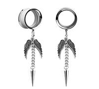 XINHE 2 Stück Engel Flügel Anhänger 316L Edelstahl Ohr Stecker Ohr Lehren Flesh Tunnel Piercing Expander Ohr Reibahle Verlängerung,6mm