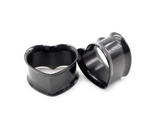 XINHE 2 Stück Piercing Ohr Tunnel Set 316L Edelstahl Superdünn Herzförmig Double Flared Tunnel Plug Punk Mann Unisex 8-25mm,Schwarz,10mm(00g)