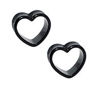 XINHE 2 Stück Piercing Ohr Tunnel Set Silikon Acryl Flesh Superdünn Reinfarbe Herzförmig Double Flared Tunnel Plug Punk Mann Unisex 4-25mm,Schwarz,1/2"(12mm)
