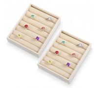 Xinjoduz 2 STK Samt Stapelbares Schmucktablett Organizer 6 Fächer Kleines Schmuckaufbewahrung Schublade, Schmuck Tabletts Schmuckablage Ideal Für Ringe Ohrringe Frauen Mädchen(Beige)