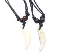 Xinlon 2 Stück Haifischzahn kette, Surferkette haifischzahn Herren, Weiße haizahn kettes, Haifischzähne Falsche Zahn Halskette, Surfer Retro Kordel Kette,Mädchen-Jungen-Acrylschale Wolfszahn Halskette