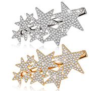 Xinnun 2 Stück Strass Sterne Haarspangen Metall Sterne Haarklammer Strass Haarspangen Kristall Haarschmuck Damen Haarclips für Frauen und Mädchen Weihnachten, Gold und Silber