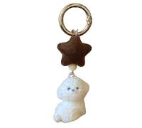 Xinsheinelry Beflockter Cartoon-Hunde-Schlüsselanhänger, gemütlicher Plüsch-Bär-Anhänger, Taschenzubehör, perfekt für Rucksäcke und Taschen, modisches Taschenzubehör, Brauner Sternpudel, One size