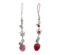 Xinsheinelry Handy-Charm-Riemen, Motiv: süße Erdbeere / Pfirsich, Autoschlüssel, Anhänger, modische Taschendekoration, Schlüsselband, Geldbörsen-Zubehör