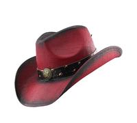 Xinsheinelry Strohhut Homburg Panama Hut exotischer Stern Trim für Damen Herren Foto Requisiten Western für Männer Frauen Unisex tragen, schwarz / rot, S/L