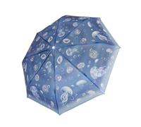 XiranYien Jellyfish & Capybara Cartoon Transparent Regenschirm - 8 Rippen Winddicht & Wasserdicht Faltbarer Regenschirm, Auto Öffnen & Schließen Reiseschirm mit Gurt (Qualle)