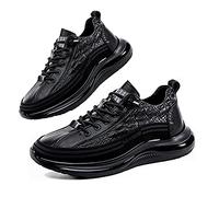 XIRUJNFD Men's Casual Cowhide Air Cushion Shoes, Cowhide Crocodile Print Sneakers, Spring Non-Slip Cowhide Business Shoes, Mens Casual Cowhide Air Cushion Shoes (Black,40)