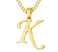 XIRUVE Edelstahl Herren Damen Buchstabe A bis Z Anhänger Initiale Halskette mit 6mm breite Panzerkette Länge Verstellbar K