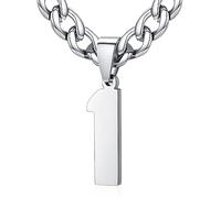 XIRUVE Herren Damen Edelstahl 0-99 Zahl Anhänger Glückszahl Jersey Nummer Sportler Halskette Personalisierte mit 6mm breite Panzerkette 1