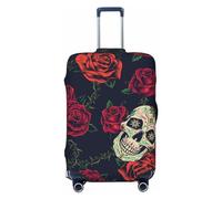 Xiso Ver Gepäckabdeckung mit Totenköpfen und Blumen, waschbar, elastisch, für Koffer, tsa-geprüft, stilvoll, staub- und kratzfest, für Kinder und Erwachsene, Roses Skulls, M (22.8-25 in suitcase)