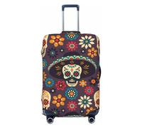 Xiso Ver Gepäckabdeckung mit Totenköpfen und Blumen, waschbar, elastisch, für Koffer, tsa-geprüft, stilvoll, staub- und kratzfest, für Kinder und Erwachsene, Totenköpfe und Blumen, L (26-28 in