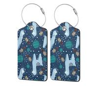 Xiso Ver Gepäckanhänger für Koffer, Alpaka, Astronaut im Weltraum, PU-Leder, Sichtschutz, ID-Etikett mit Edelstahlschlaufe und Adresskarte für Reisekoffer, Tasche, 2 Stück