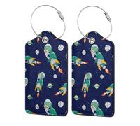 Xiso Ver Gepäckanhänger für Koffer, Astronaut, Dinosaurier und Weltraum, PU-Leder, Sichtschutz, ID-Etikett mit Edelstahlschlaufe und Adresskarte für Reisekoffer, Tasche, 2 Stück