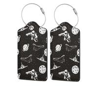 Xiso Ver Gepäckanhänger für Koffer, Astronaut, schwimmend im Weltraum, PU-Leder, Sichtschutz, ID-Etikett mit Edelstahlschlaufe und Adresskarte für Reisekoffer, Tasche, 2 Stück