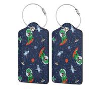 Xiso Ver Gepäckanhänger für Koffer, Dinosaurier, Astronaut, Weltraum, Surfen, PU-Leder, Sichtschutz, ID-Etikett mit Edelstahlschlaufe und Adresskarte für Reisekoffer, Tasche, 2 Stück