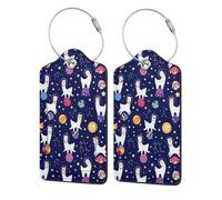 Xiso Ver Gepäckanhänger für Koffer, Lama im Weltraum, PU-Leder, Sichtschutz, ID-Etikett mit Edelstahlschlaufe und Adresskarte für Reisekoffer, Tasche, 2 Stück