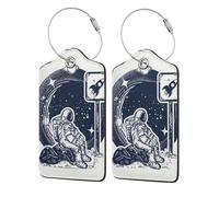 Xiso Ver Gepäckanhänger für Koffer, Weltraum, Tourismus, PU-Leder, Sichtschutz, ID-Etikett mit Edelstahlschlaufe und Adresskarte für Reisekoffer, Tasche, 2 Stück