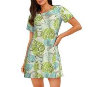 Xiso Ver Little Elephants Gartennachthemd für Damen, kurzärmelig, lässig, Nachtwäsche, Pyjama-Kleid