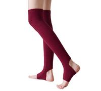 XITEA Gerippte gestrickte einfarbige Overknee-Socken, Fußlos, lange Stiefelsocken, Steigbügel, Beinstulpen, Oberschenkelhohe Strümpfe für Damen, Yoga, Tanz, Winter, Overknee, Beinstulpen, weinrot, One