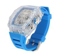 Xiuganpo Lässige, Coole Uhr mit Großem Zifferblatt, Modischer, Ausgehöhlter, Transparenter Stil, Leuchtend, für Herren, Ideal für Alle Gelegenheiten (Blaues Band)