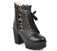 XIUWOUG Damen-Kurzstiefel Für Frühling/Herbst/Winter, Martin-Stiefel Mit Extrem Hohem, Dickem Absatz Und Schnürung, Kurzstiefel in Übergrößen,Schwarz,36