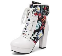 XIUWOUG Damen Kurzstiefel mit Blockabsatz, Ultra-Hohem Absatz, Prinzessinnen-Stil, Große Größe, Modische Martens-Stil Stiefel für Teenager-Mädchen,B,37