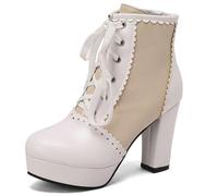 XIUWOUG Damen-Zweifarben-Kurzstiefel mit dickem, hohem Absatz, Prinzessinnen-Stil, Große Größe, Modische, von Martens inspirierte Stiefel für Teenager-Mädchen,Apricot,46