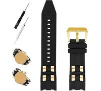 XIW Kompatibel mit 26 mm Invicta Pro Diver Gummi-Uhrenarmband mit silberfarben/goldenem Einsatz, Ersatz für Herren, Silikon-Armband für Damen, Armband (schwarzes Band, goldene Schnalle)