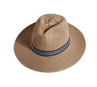 XIXIMAON Herren Strohhut Panama breite Krempe Sommer Fedora Trilby Gangster Sonnenhut UV-Schutz mit Band für Strand Urlaub, kaki, Einheitsgröße