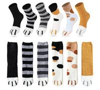 XiXiRan 6 Paar Katzenpfoten Socken für Damen, Warme Flauschig Wintersocken Mittellang, Haussocken Plüsch Korallen Socken, Schlafsocken Mädchen Größe 35-39