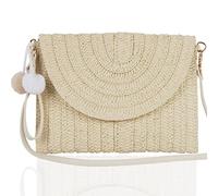 XiXiRan Umhängetasche Stroh Damen, Handgemachte Korbtaschen Geflochten mit Abnehmbarem Schulterriemen, Kleine Basthandtasche im Bohemian-Stil