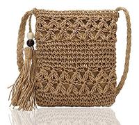 XiXiRan Umhängetasche Stroh Damen, Korbtaschen Damen Geflochten Stroh Umhängetaschen, Reine Handgemachte Tasche Stroh Klein Basthandtaschen mit Abnehmbarem Schulterriemen im Bohemian-Stil