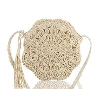 XiXiRan Umhängetasche Stroh Damen, Korbtaschen Damen Geflochten Stroh Umhängetaschen, Reine Handgemachte Tasche Stroh Klein Basthandtaschen mit Abnehmbarem Schulterriemen im Bohemian-Stil