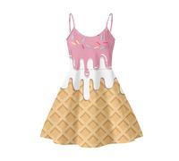 xixirimido Damen-Midi-Sommerkleid, ärmellos, Spaghetti-Träger, U-Ausschnitt, schwingendes Sommerkleid, ice cream, Medium