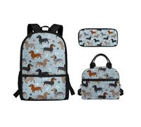xixirimido Schul-Büchertaschen-Set Lunchbox Federmäppchen Tasche für Jungen Mädchen, Dackel Hund, Einheitsgröße, Lässiger Tagesrucksack
