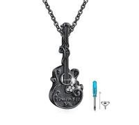 XIXLES Gitarren Urnen Halskette für Asche Herren Asche Halskette aus 925er Sterling silber schwarz vergoldet Erinnerungs Einäscherungs schmuck Asche Andenken Anhänger mit Trichterfüller Set