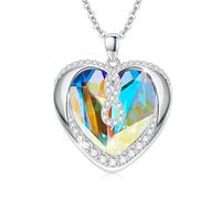 XIXLES Herz Halskette Infinity Kette 925 Sterling Silber Herz Anhänger Kristall Kette Schmuck Geschenke für Frauen Freundin Mama (04. April)