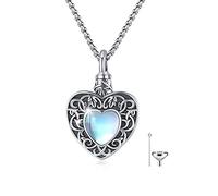 XIXLES Herz Mondstein Urnen Halskette 925 Sterling Silber Baum des Lebens Urnen Halskette für Asche Feuerbestattung Asche Kette Anhänger für Damen Herren