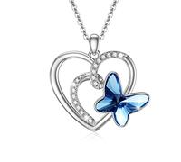 XIXLES Schmetterling Kette Damen Silber 925 Herz Anhänger Halskette Schmetterling Schmuck Geburtstags Geschenk für Frauen