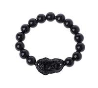 Xjdzineq Armreif mit Amulett, Feng Shui, schwarzes Glas, Reichtum, Stretch, All-Match, Unisex-Manschettenschmuck