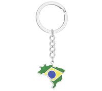 Xjdzineq Exquisiter Schlüsselanhänger mit brasilianischer Flagge, langlebiger Brasilien-Karte, Schlüsselanhänger, lichtecht, Stahlhalter für Reisende, Brasilien-Karte, Schlüsselanhänger, silber, One